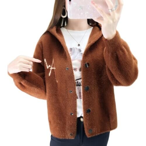 Top Selling Product Elegant Women Fur Tops Shaggy Coat Female Short Hooded Jacket Autumn Imitate Mink Cashmere Outerwear 1989