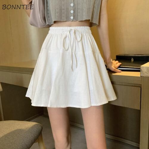 Sweet Simple Skirts Women Summer Mini Trendy Casual Ulzzang Solid High Waist Elastic All-match Students Female Street Baggy New