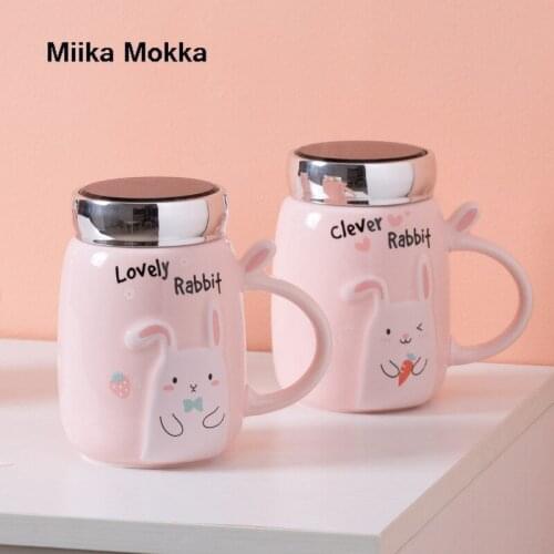 Cute Rabbit Ceramics Mug with Mirror Lid 500ml Large Capacity Bunny Mug Coffee Mug Milk Juice Wate Cup Drinkware Novelty Gift