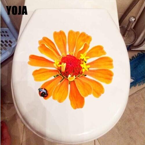 YOJA 22X19.9CM Cartoon Animal Toilet Decal Home Decor Wall Sticker Yellow Flowers And Ladybugs T5-1056
