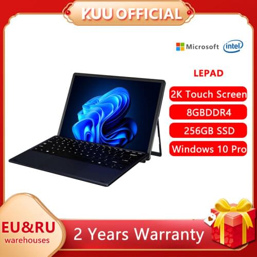 KUU Metal 12 Inch 2K Touch Screen 2 in 1 Laptop Intel Celeron Quad Core LPDDR4 8GB 256GB SSD Storage Windows 10 Dual WiFi Type C