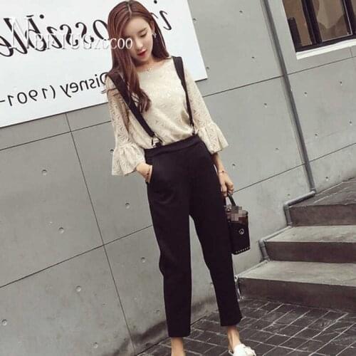 2020 New Fashion Suspender Pants And Blouse Women Sets Autumn Fashion Female Sets