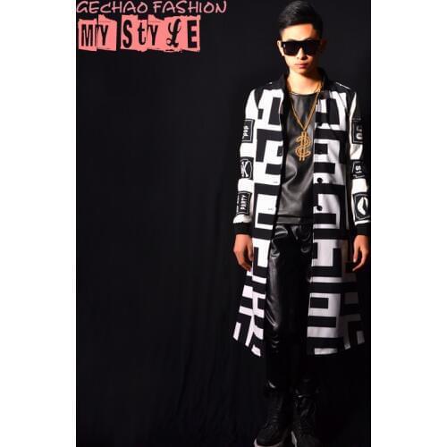 Fashion New Male black and white Long Design baseball uniform costumes Nightclub Stage show dancer bar performance accessories