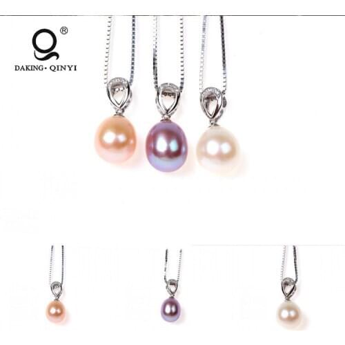 925 Sterling Silver Pendant Jewelry Water Drop Beige Natural Freshwater Pearl Necklace