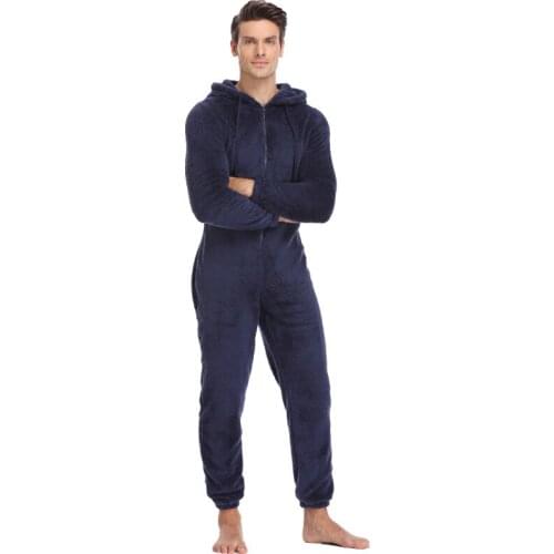Richkeda Store New 2021 Men Plush Teddy Fleece Pajamas Winter Warm Pyjamas Overall Suits Plus Size Sleepwear Kigurumi Hooded