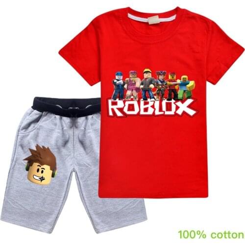 ROBLOXing new suit T-shirt + shorts 2-piece childrens short-sleeved suit new girls and boys clothes suit sports suit 4-14 years