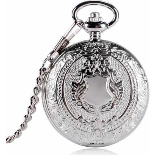 Luxury Silver Shield Pattern Round Dial Mechanical Pocket Watch Casual Antique Fob Watch For Men Women