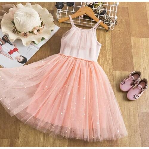 Retail New 2021 Summer Baby Girls Sparkle Mesh Tutu Sling Dress , Girls Princess Sweet Clothes 3-7T