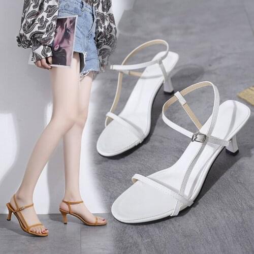 Women Sandals Woman Sexy Thin Heels 2020 Summer Female Fashion Round Toe High Heels Ladies Elegant Slides Narrow Band Shoes