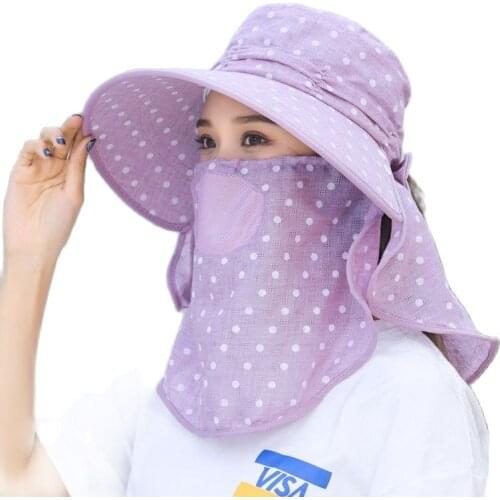New 2021 Fashion Womens Dot Sun Hat Wide Brim Sun Hat Face Neck Omnibearing UV Protection Summer Cycling Fisherman Beach Hats