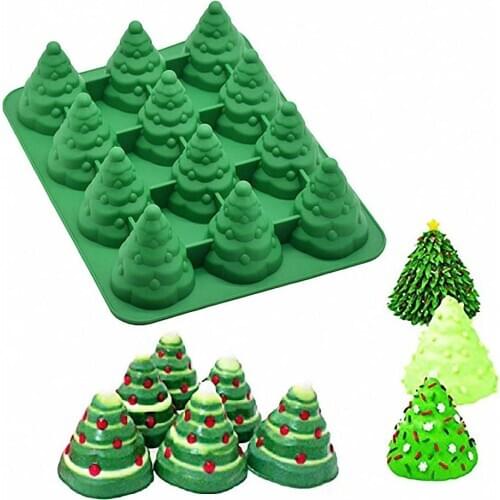 Silicone Cake Mold 3D Christmas Tree Xmas Tree Pan 12 Cavity Chocolate Mold Ice Cube Jello Soap Mould Fondant Molds Cake Tools
