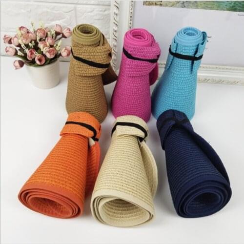 Collapsible Outdoor Sun Protection Women Straw Hat Unisex Fashion New Shading Wide Brim Empty Top Hat Visor Cap