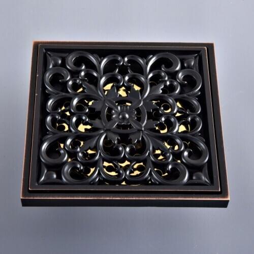 Kitchen Drain and Bathroom Shower Drain Floor Drain Waste Black Brass Shower Drainage 10*10cm Square Drain Shower Waste zhr094