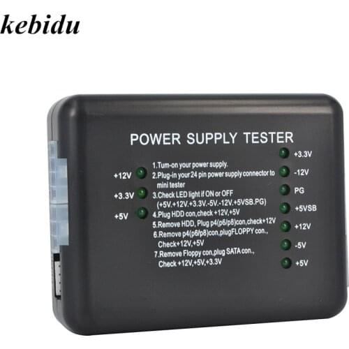 Kebidu ATX SATA HDD Power Supply Tester LED Indication 20 24pin PSU Diagnostic Tool testing for Anode Cathode 12V 5V 3.3V