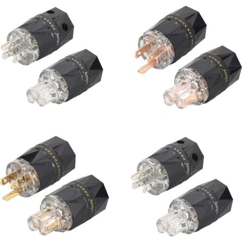 VIBORG Clear Diamond Shell 99.998% Pure Red Copper US Male Plug + IEC Female Power Connector Silver/Gold/Rhodium Plated HiFi 503