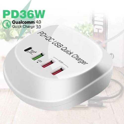 PD 20W USB Charger QC 3.0 4 Ports LED Fast Phone Tablet Charge Adapter For iPhone 12 Pro Max 12 Mini Xiaomi 11 10 Huawei P40 P30