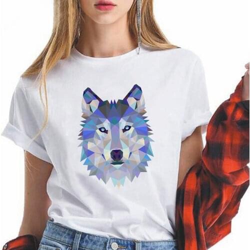 2021 T-shirt Women Cool White White wolf Short Sleeve Art Two Wolves Printed T Shirt Casual Hot Selling Vogue O-Neck Tshirt