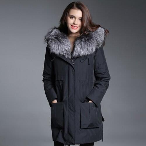 Fur Real 2020 Coat Female Natural Rabbit Fur Parka Winter Jacket Women Fox Fur Collar Long Jackets Warm Overcoat MY4109 s