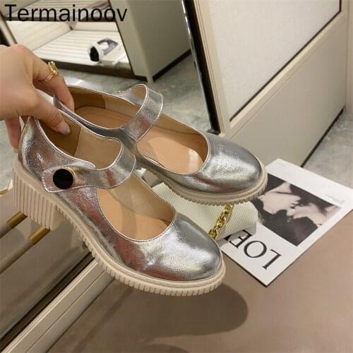 Termainoov Women Pumps High Heels Chunky Square Heels Patent Leather Brand Dress Shoes Mary Jane Shoes