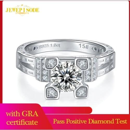 Jewepisode 100% 925 Sterling Silver 1ct D Color Real Moissanite Engagement Couple Rings for Women Men Wedding Fine Jewelry Gifts