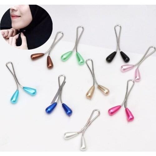 12pcs/lot Drop Pearl Scarf Brooch Pin Headscarf Shawl Scarf Lady Muslim Scarf Hijab Clips Pin Fixed Straps Anti Slip Brooch