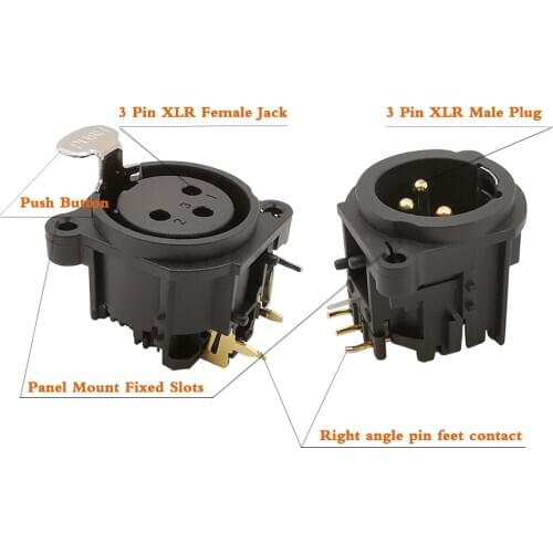 2Pcs 3 Pin XLR Chassis PCB Panel Connector Right Angle PCB Panel Mount High Quality 90 Degree 3 Poles XLR Socket Chassis Adapter