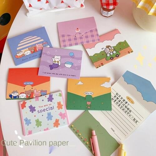 2pcs/set Cartoon Folding Greeting Card Postcard Gift Blessing Message Thanksgiving Handwritten Card Envelope Letter Paper Card