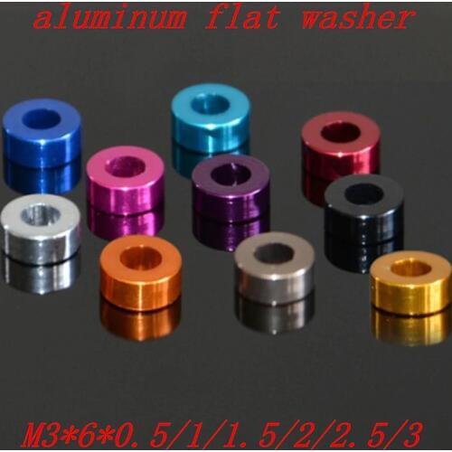 20pcs/lot m3 aluminum washer M3*6*0.5/1/1.5/2/2.5/3mm M3 colourful Anodized aluminum flat Washers Gasket