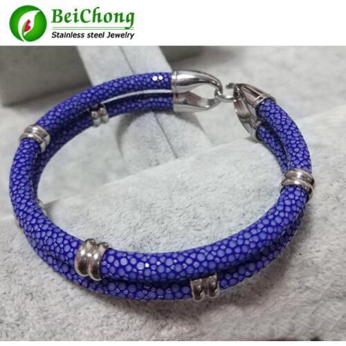 2017 Luxury Couple Stingray Bracelet Buckle Bead Jewelry DIY Real Stingray Leather Bracelet Best Lovers Gift