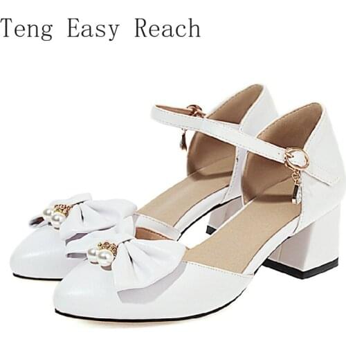 2021 New Heels Shoes Woman Summer Low Heels Sweet Lolita Shoes Lady Pumps Shoes Bow-tied Dance Party Shoes Girls Women Sandals