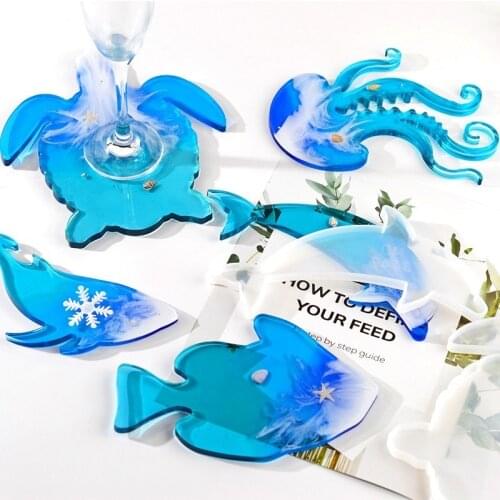 6pcs/set Dolphin Octopus Tortoise Fish Coaster Silicone Mold for Resin Epoxy UV DIY Handmade Crystal Craft Home Decorations