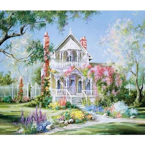 Diy Diamond Painting Cross Stitch Beautiful House & Garden Needlework Diamond Embroidery Full Round Mosaic Decoration Resin Kits