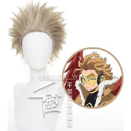 Anime My Hero Academia Cosplay Hawkes Wig Role Playing Wigs Halloween Cosplay Gold Hair Wig Cap