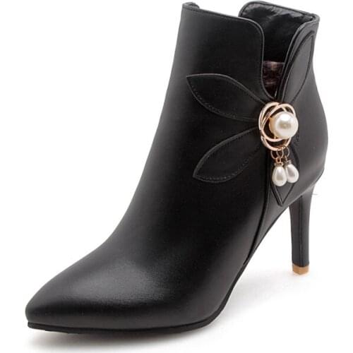 Big Size 9 10 11-17 boots women shoes ankle boots for women ladies boots Flowers and pearls and water diamonds