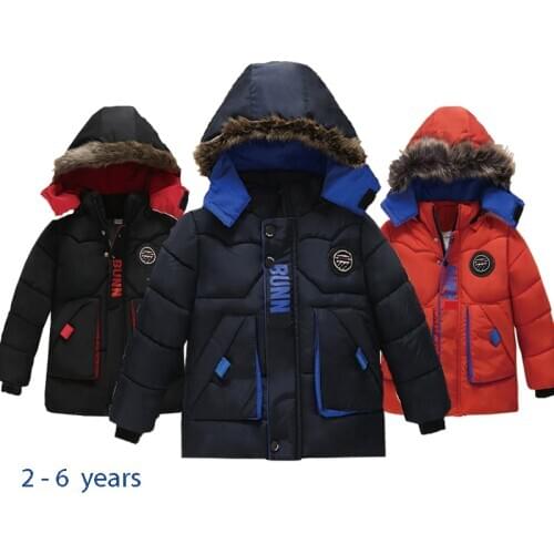 New Winter Kids Boy Windproof Hooded Down Coat Winter Baby Clothes Children Cotton-padded Outerwear Jacket Thick Warm Jackets