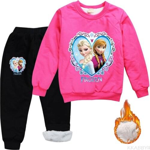 Disney Frozen Girls Costume Set Fashionable Winter T-Shirt + Pants Set 2 Sets Kids Sportswear Set