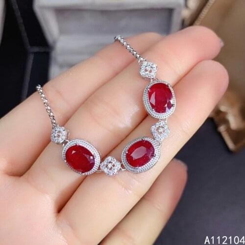 KJJEAXCMY fine jewelry 925 sterling silver inlaid natural ruby women elegant trendy OL style oval hand bracelet support detectio