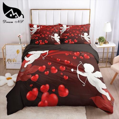 Dream NS 3d Red Love Bedding Set Romantic Wedding Valentines Gift for Her Include Duvet Cover Bed Sheet Pillowcase Free Shipping