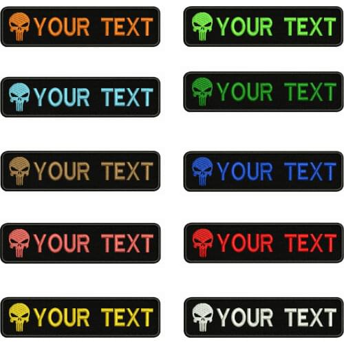 Skull Logo 10X2.5cm Embroidery Custom Name Text Patch Stripes badge Iron On Or Velcro Backing Patches For Clothes Backpack Hat
