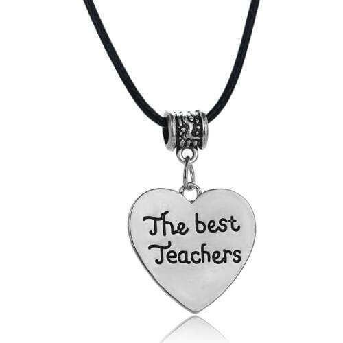 The Best Teachers Necklaces Love Heart Pendants Leather Chain Necklace Jewelry Teacher Gifts Beads Charm Teachers Day Presents