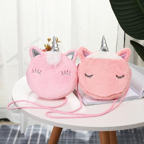 Fashion Children Girls Soft Plush Shoulder Bag Cute Unicorn Messenger Bag Kids Keys Coin Purse Cute Princess Mini Handbag