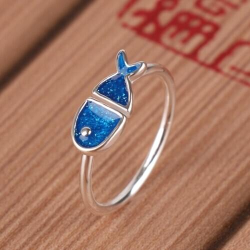 Fashion Female Blue Fish Finger Rings For Women Lover Wedding Jewelry Party Trendy Statement Rings Wholesale
