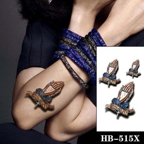 Praying Hand Pearl Necklace Cross Temporary Tattoo Stickers English Alphabet Waterproof Tatto Body Art Arm Fake Tatoos Men Women