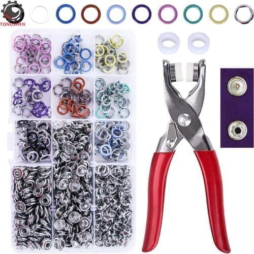 200 Sets Snap Fasteners Tool Kit 9.5mm Metal Grommet Kit Press Studs Snap Buttons Rings with Pliers for DIY Sewing Craft Clothes