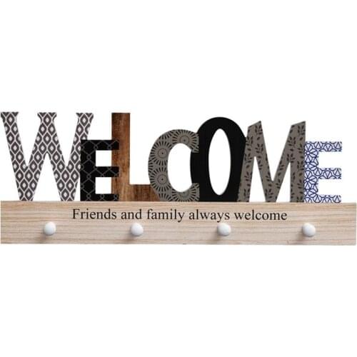 Wall Mounted Rack Key Hooks 4-Hook Wooden Clothing Hook Simple Wall Mounted Hook Bathroom Robe Hooks Nail-Free Wall Coat Rack