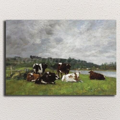Cows On Pasture Animal Wall Art Poster and Print Canvas Oil Painting Decorative Picture For Living Room Home Decor