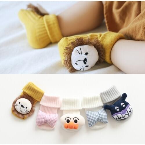 LZH Newborn Non-slip Floor Socks 2020 Autumn Winter New Combed Cotton Baby Socks Cartoon Big Head Doll Cute Baby Socks 0-3 Years