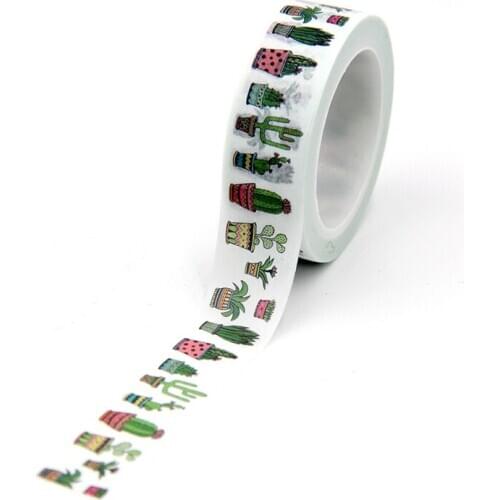New 1PC 15MM*10M Green Cactus Plants Washi Tape Sticky Kawaii Scrapbooking Tools Masking Tape Christmas Photo Album Tapes