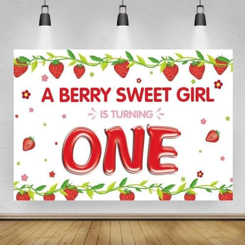 Newborn Baby Shower 1st Birthday Photo Background Strawberry Tassel Sweet Girl Turn One Cake Dessert Table Backdrop Poster