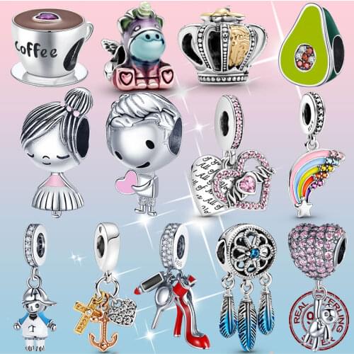 925 Sterling Silver Rainbow Heart Angel Wings Mum Dreamcatcher Dangle Charms fit original pandora Bracelet Silver 925 Jewelry